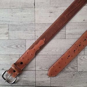Men's Justin Western Ostrich Print Brown Leather Rodeo Cowboy Belt Size 42